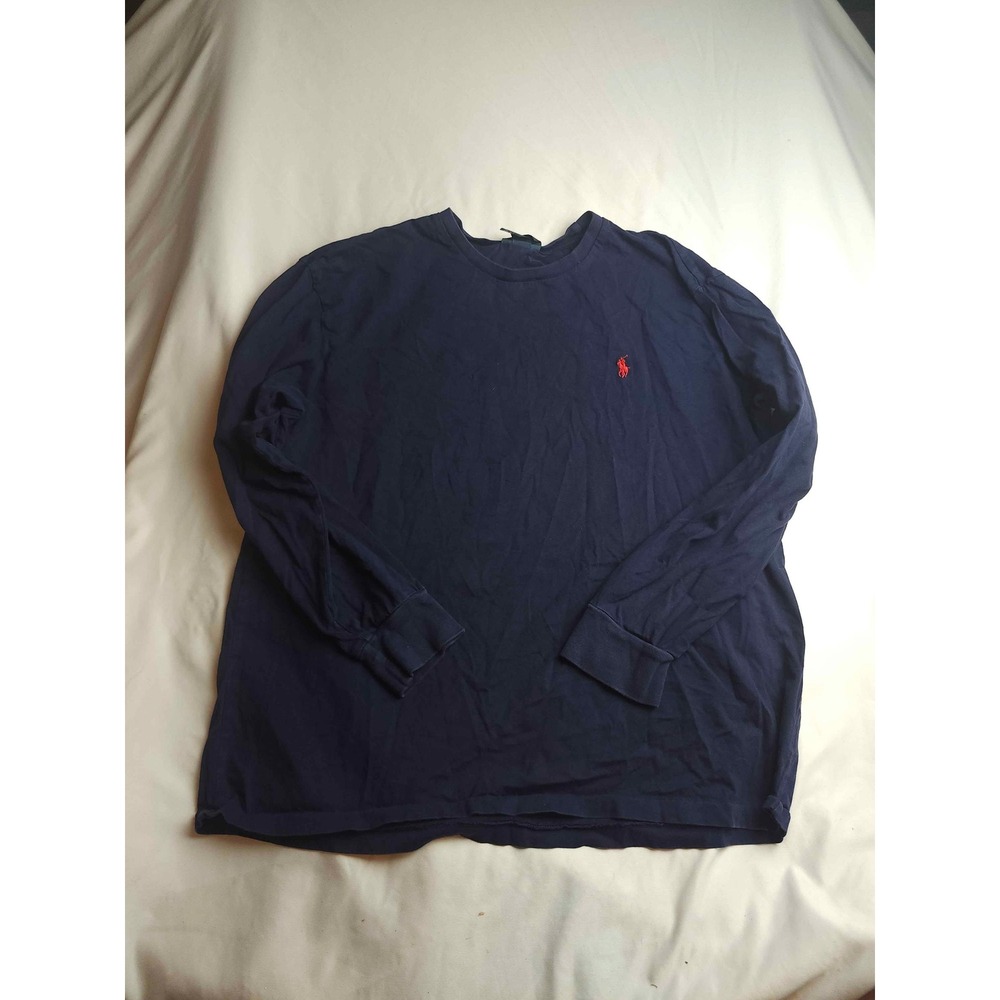 Polo Ralph Lauren Mens Long Sleeve T-Shirt Navy Blue Red Pony Logo Size L